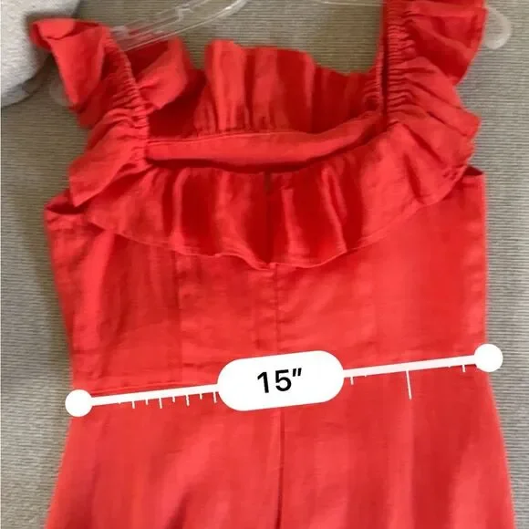 HONORINE Fluter Sleeve Cotton and Linen Blend Mini Dress in Orange Red M - Picture 8 of 10